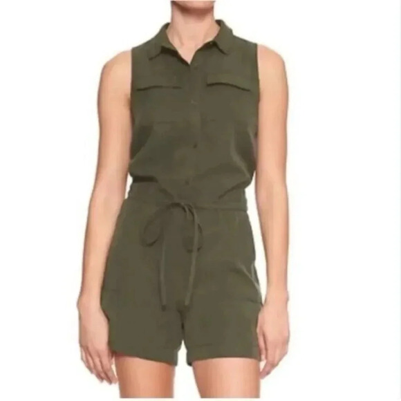 Banana Republic Olive Green Tencel Utility Romper 4 - Picture 1 of 7
